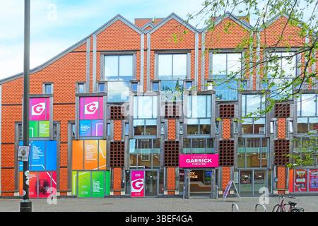Modern architecture on unusual side elevation of  modern Garrick Regional Theatre with box office open for business Lichfield Staffordshire England UK Stock Photo