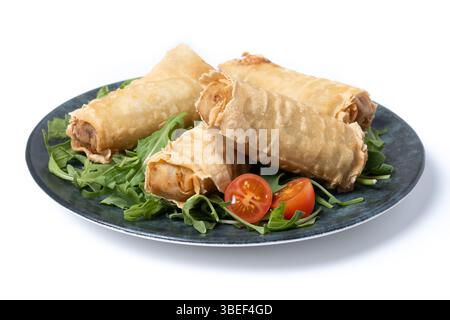 Crispy vegetables spring Rolls isolated on white background Stock Photo