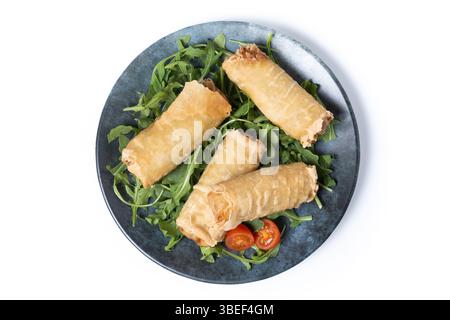 Crispy vegetables spring Rolls isolated on white background Stock Photo