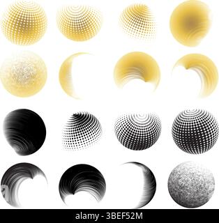 Contemporary set of halftone rounded 3d figures Stock Vector