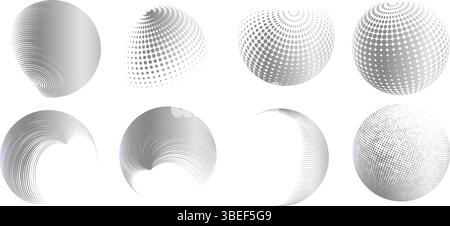 Contemporary set of halftone rounded 3d figures. Stock Vector