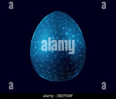 Easter Egg, glowing blue lowpoly wireframe on a dark background. Vector illustration design concept Happy Easter. Stock Vector