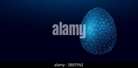 Easter Egg, glowing blue lowpoly wireframe on a dark background. Vector illustration design concept Happy Easter. Stock Vector