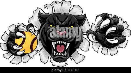 Black Panther Leopard Jaguar Cat Softball Mascot Stock Vector