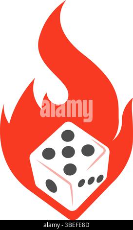 Dice icon surrounded by flames, dramatic gaming symbol Stock Vector