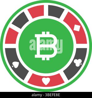 Single green poker chip with Bitcoin symbol in the center Stock Vector