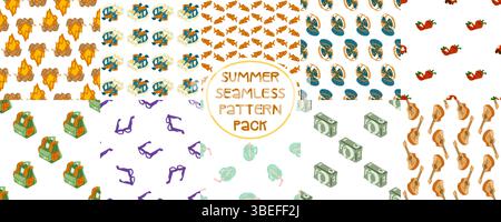 Camping Summer Seamless Pattern Pack Stock Vector