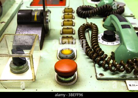 Dashboard in the engine room on the ship. Stock Photo