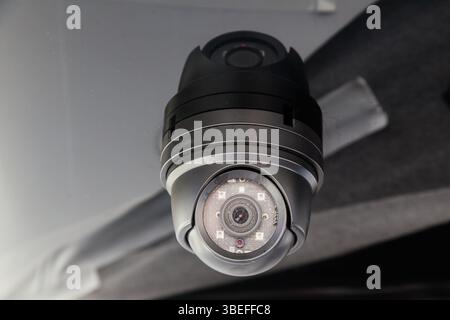 Security camera on the hull of an expensive motor yacht. Stock Photo