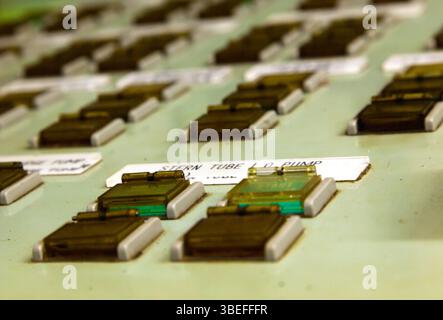 Dashboard in the engine room on the ship. Stock Photo