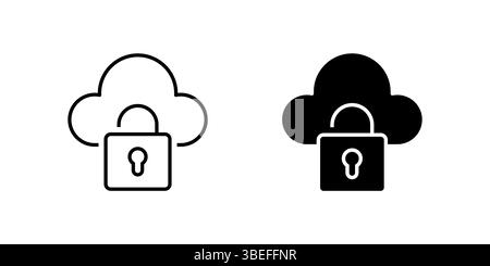 Secure Cloud Icon Collection, a cloud with a lock in outline and glyph styles. Represents cloud security or data protection. Perfect for tech design. Stock Vector