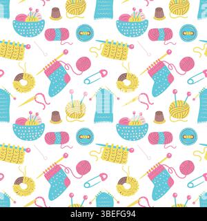 Hobby accessories knitting vector seamless pattern. Stock Vector