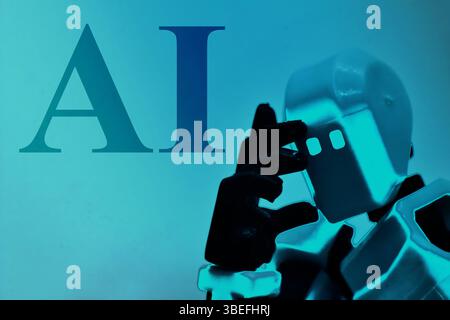 Robot thinking with message AI , concept of artificial intelligence. Stock Photo