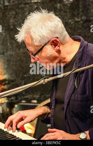 French jazz musician Frédéric Brothier of jazz group TriAdd at electronic keyboard - central France. Stock Photo
