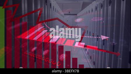 Image of graphs and data over servers Stock Photo