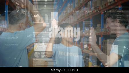 Image of data processing over people keywords and data warehouse Stock Photo