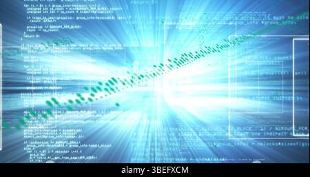 Image of graphs, lights, data processing on blue background Stock Photo