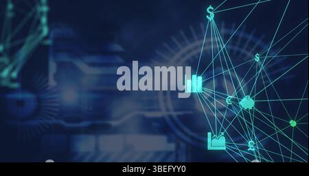 Image of globe of digital icons spinning over digital interface with data processing Stock Photo