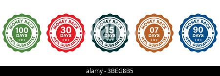 Money Back Guarantee Badge Icons with Day Counts for Return Policy and Product Trust Stock Vector