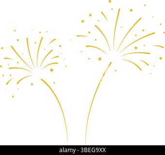 Festive golden fireworks with stars clip art. Fireworks explosion icon, vector graphics Stock Vector