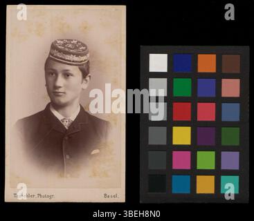 This black-and-white cabinet card photograph, taken circa 1886, shows a portrait of Fritz Metzger. The photograph captures the details of Metzger in a vintage photographic style. Stock Photo