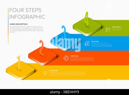 Modern four steps horizontal infographic template for business presentations or options. Use this four step infographic design to illustrate progressi Stock Vector