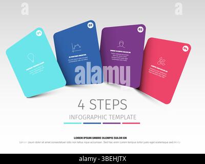 Modern infographic template displaying 4 colorful steps or options. This creative infographic design is perfect for presenting a simple four-step proc Stock Vector