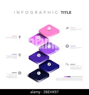 Modern isometric vertical step infographic template illustrating process with 6 gradient colored steps. Versatile vertical step infographic design ide Stock Vector