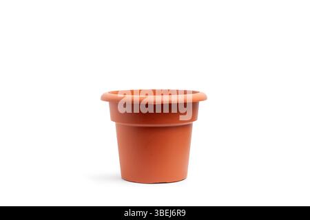 Empty plastic flower pot isolated on a white background Stock Photo