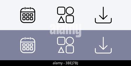 Basic icon pack - calendar , dashboard and download icon. Stock Vector