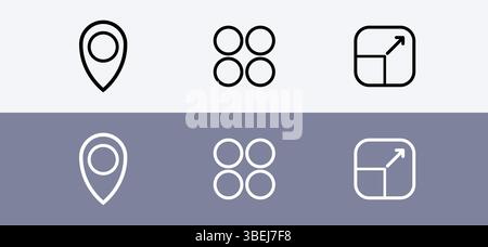 Basic icon pack - Location, dashboard and resize icon. Stock Vector