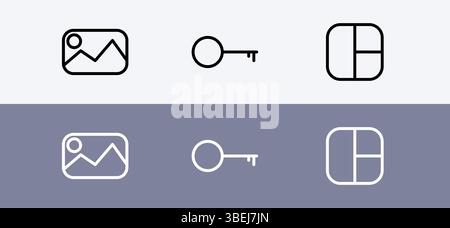 Basic icon pack - gallery, key and layout icon. Stock Vector