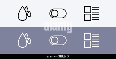 Basic icon pack - water drops, slider and layout icon. Stock Vector