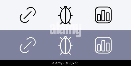 Basic icon pack - link, bug and dashboard icon. Stock Vector