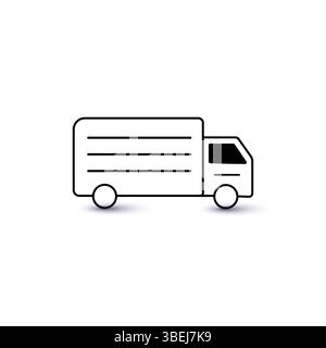 Simple Black Outline of a Delivery Truck on a white Background Stock Vector