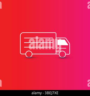 Delivery Truck Icon on a Vibrant Red and Pink Gradient Background Stock Vector