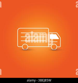 Minimalist White Delivery Truck Icon on a Gradient Orange Background Stock Vector