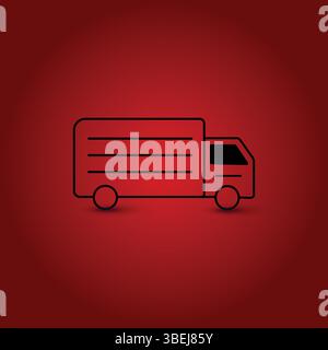 Minimalist Delivery Truck Icon on Deep Red Gradient Background Illustration Stock Vector