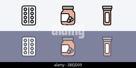 Pharmacy and hospital medical treatment symbol set - medical pills set. Stock Vector
