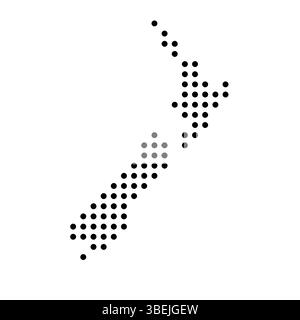 New Zealand country dotted map. Black spot pixel illustration isolated on white background. Vector circle mosaic. Stock Vector