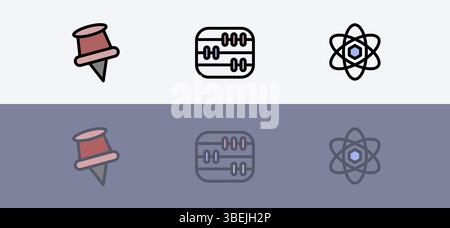 Modern education and school vector symbol set - pin needle, mathematics and physics sign set. Stock Vector