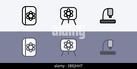Modern education and school vector symbol set - school book, whiteboard and microscope set. Stock Vector