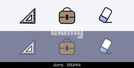 Modern education and school vector symbol set - geometry, bag and rubber set. Stock Vector