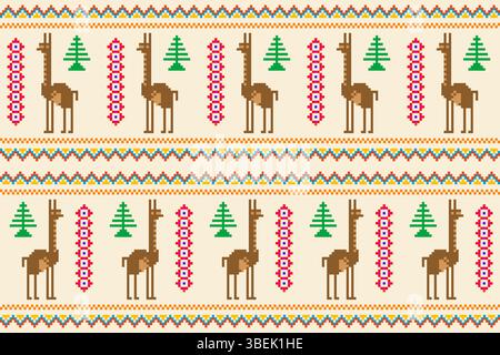 Peruvian pattern with llamas in embroidery style Stock Vector