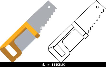 Handsaw Side by Side Comparison Colored vs Line Art Icon Vector Stock Vector