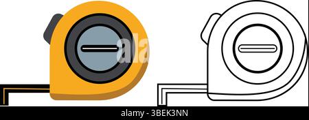 Tape Measure Styles Full Color Vector Black and White Line Art Stock Vector