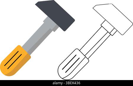 Hammer Design Filled Vector vs Line Art, Construction Tool Clipart Stock Vector