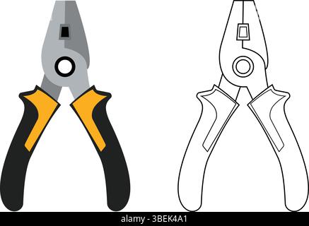 Pliers Detailed Graphic and Outline Versions for Design Use Editable Colored and Line Art Variants Vector Stock Vector