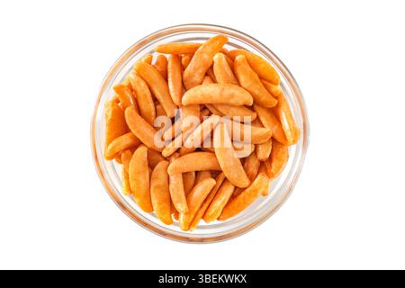 baked spicy rice crackers, top view, isolated on white background with clipping path Stock Photo