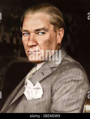 This portrait depicts Mustafa Kemal Atatürk, the founding father of the ...